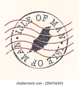 Isle of Man Stamp Map Postal. Silhouette. Passport Round Design. Vector Icon. Design Retro Travel National Symbol.