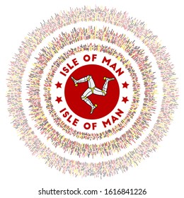 Isle of Man symbol. Radiant country flag with colorful rays. Shiny sunburst with Isle of Man flag. Charming vector illustration.