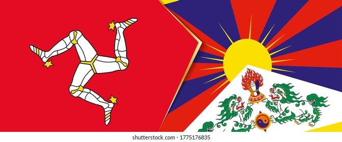 Isle of Man and Tibet flags, two vector flags symbol of relationship or confrontation.