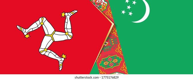 Isle of Man and Turkmenistan flags, two vector flags symbol of relationship or confrontation.