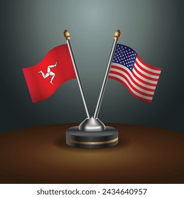 Isle of Man and United States table flags with gradient backgrund. Vector Illustration