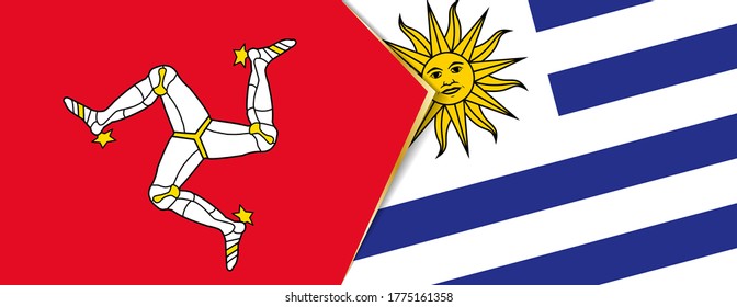 Isle of Man and Uruguay flags, two vector flags symbol of relationship or confrontation.
