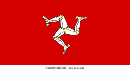 Isle of Man vector flag illustration. Official insignia featuring a red background with a white triskelion symbol. Ideal for cultural, historical, and geographical projects, emphasizing national pride