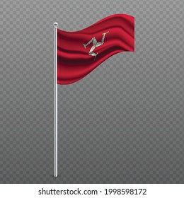Isle of Man waving flag on metal pole. Vector illustration.