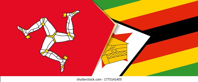 Banderas de la Isla de Man y Zimbabue, dos banderas vectoriales símbolo de relación o enfrentamiento.
