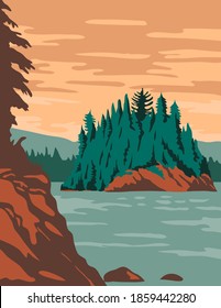 Isle Royale National Park and of islands in Lake Superior Michigan United States WPA Poster Art Color
