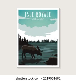 Isle Royale National Park poster vector illustration design, Moose and lake poster