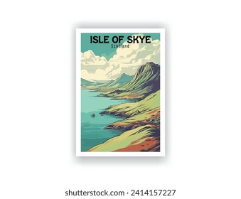 Isla de Skye, Escocia. Afiches de Viajes Vintage. Arte vectorial. Famosos destinos turísticos afiches pinturas artísticas arte y juego de impresión Resumen viajes para excursionistas Campers Salón Decoración