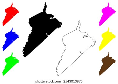 Isle of Wight County, Commonwealth da Virgínia (Condado dos EUA, Estados Unidos da América, EUA, EUA) mapa ilustração vetorial, esboço rabisco Mapa da Ilha de Wight