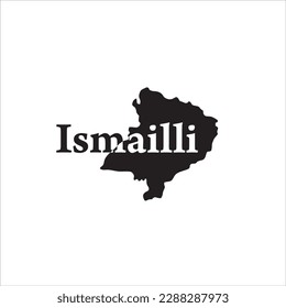 Mapa de Ismailli Azerbaijan y diseño de letras negras en fondo blanco