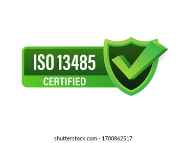 ISO 13485 Certified badge, icon. Certification stamp. Flat design vector.