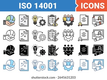 ISO 14001 banner icon set with multiple style collection.