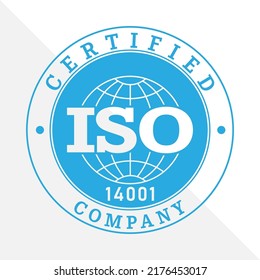 ISO 14001 certification stamp. Flat style, simple design.
