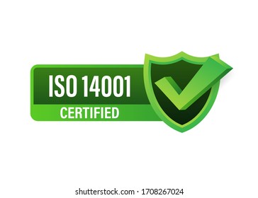 ISO 14001 Certified badge, icon. Certification stamp. Flat design vector.