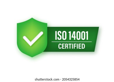 ISO 14001 Certified badge neon icon. Certification stamp. Vector stock illustration.