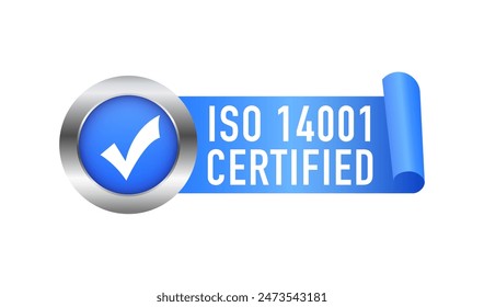 VECTOR de sello certificado ISO 14001. Sello de certificación. Sistema de gestión de calidad certificado. Ilustración vectorial