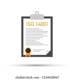 ISO 14001 certified quality management system document paper. Vector stock illustration.