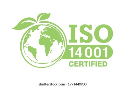 ISO 14001 certified sign - environmental management system international standard approved stamp  - green isolated vector icon