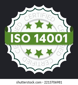 ISO 14001 certified sign. Environmental management system international standard approved stamp. Green isolated vector icon