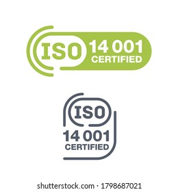 ISO 14001 certified stamp - environmental management system international standard approved sign - green isolated vector icon