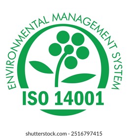 Logotipo verde do sistema de gestão ambiental ISO 14001. Isolado no fundo branco. 