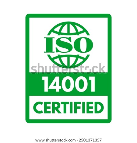 iso 14001 environmental management system certified, vector illustration isolated on white background