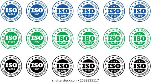 ISO 14001 logo certification, Certified Company Certificate ISO Blue vector, Quality Certificate, iso mark certification, ISO 14001:2015 certified symbol vector illustration, best Certified Company