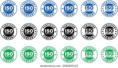 ISO 14001 logo certification, Certified Company Certificate ISO Blue vector, Quality Certificate, iso mark certification, ISO 14001:2015 certified symbol vector illustration, best Certified Company