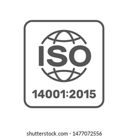 ISO 14001:2015 certified symbol. ISO 14001 2015 certified quality management sign. Editable Stroke. EPS 10
