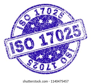ISO 17025 stamp seal watermark with grunge texture. Designed with rounded rectangles and circles. Blue vector rubber print of ISO 17025 title with dirty texture. svg