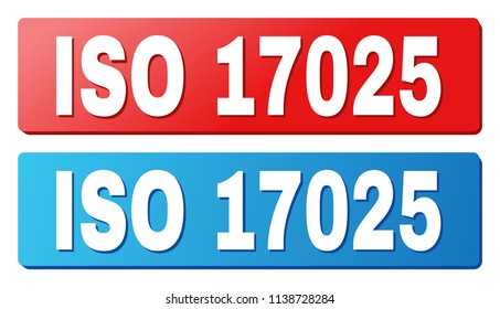 ISO 17025 text on rounded rectangle buttons. Designed with white title with shadow and blue and red button colors. svg