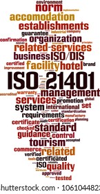 ISO 21401  word cloud concept. Vector illustration