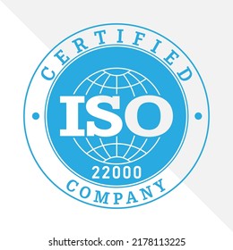 ISO 22000 certification stamp. Flat style, simple design.
