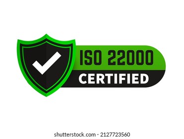 ISO 22000 Certified green badge, icon. Certification stamp. Flat design vector design.