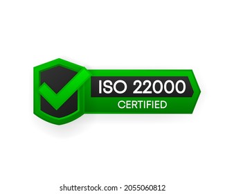 ISO 22000 Certified green vector banner. Flat certification label isolated on white background. Food safety concept. Vector illustration.