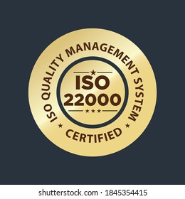ISO 22000 certified stamp, quality management system vector illustration