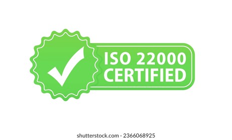 ISO 22000 environmental management system certified sign - international standard approved stamp - green isolated icon. Round rubber seal stamp. Certification stamp. Vector illustration