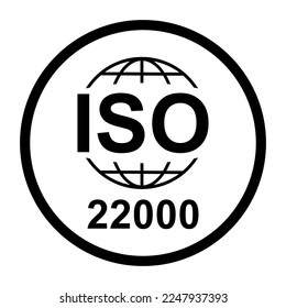 Iso 22000 icon. Food Management Systems. Standard quality symbol. Vector button sign isolated on black background .
