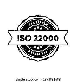 Stempel nach ISO 22000. Vektorgrafik. ISO-22000-Badge-Symbol. Zertifiziertes Badge-Logo. Stempelvorlage. Etikett, Aufkleber, Symbole. Vektor EPS10. Einzeln auf weißem Hintergrund.