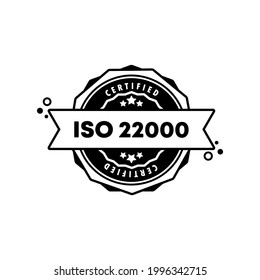 Stempel nach ISO 22000. Vektorgrafik. ISO-22000-Badge-Symbol. Zertifiziertes Badge-Logo. Stempelvorlage. Etikett, Aufkleber, Symbole. Vektor EPS10. Einzeln auf weißem Hintergrund.