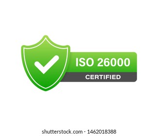 ISO 26000 Certified badge, icon. Certification stamp. Flat design vector. Vector stock illustration.
