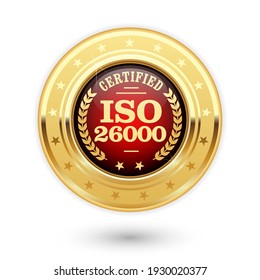 ISO 26000 Certified Medal - Social Responsibility Iso Icon, Vector