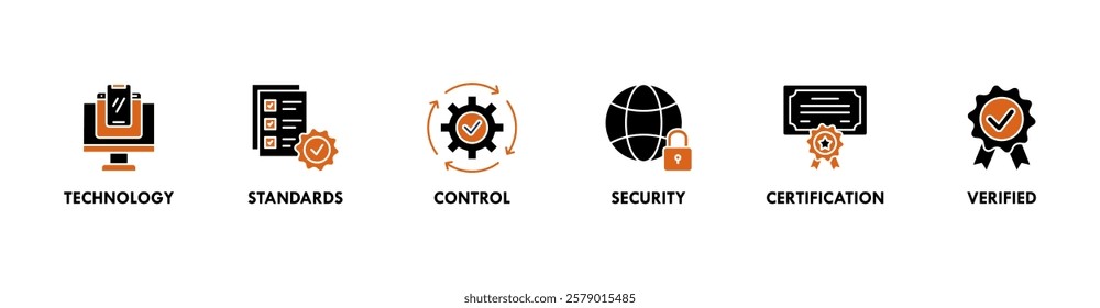 ISO 27001 banner web icon vector illustration concept for information security management system (ISMS) with an icon of technology, standards, control, security, certification, and verified