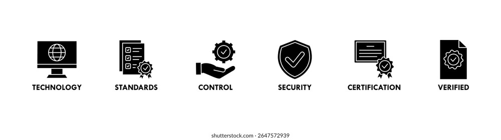 ISO 27001 banner web icon vector illustration concept for information security management system (ISMS) with an icon of technology, standards, control, security, certification, and verified