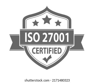 ISO 27001. Logotipo de estandarización para sitios web, aplicaciones y diseño temático. Estilo plano