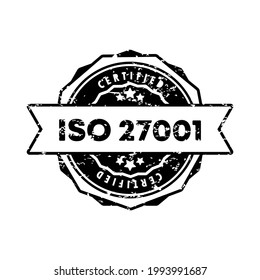 ISO 27001 stamp. Vector. ISO 27001 badge icon. Certified badge logo. Stamp Template. Label, Sticker, Icons. Vector EPS 10. Isolated on white background.