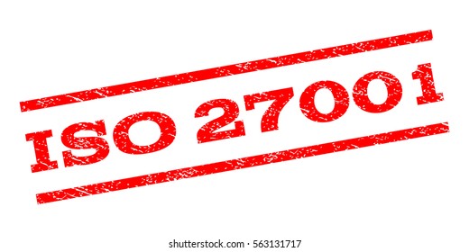 ISO 27001 watermark stamp. Text tag between parallel lines with grunge design style. Rubber seal stamp with dirty texture. Vector red color ink imprint on a white background. svg