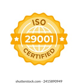Diseño de sellos certificados ISO 29001 - emblema de oro y blanco premium para sistemas de gestión de calidad en las industrias del petróleo, petroquímica y gas natural