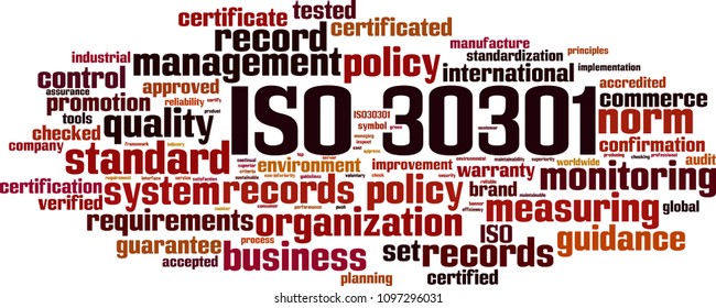 ISO 30301 word cloud concept. Vector illustration