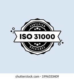 ISO 31000 badge. Vector. ISO 31000 stamp icon. Certified badge logo. Stamp Template. Label, Sticker, Icons. Vector EPS 10. Isolated on background